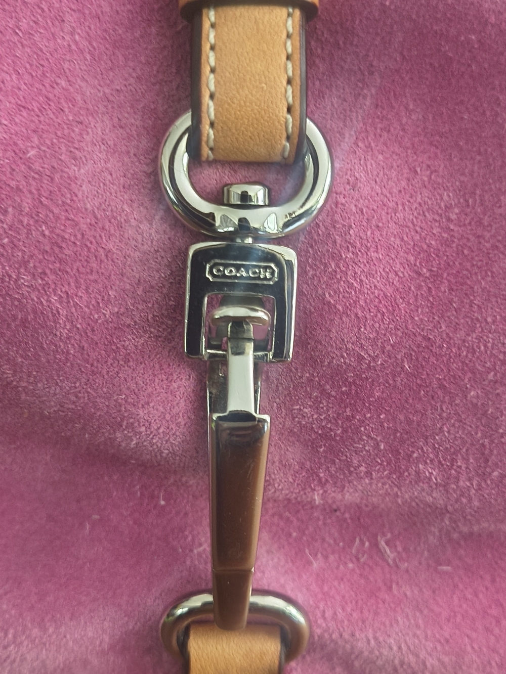 Coach Pink Suede Shoulder Bag with Tan Leather Trim - Picture 6 of 15